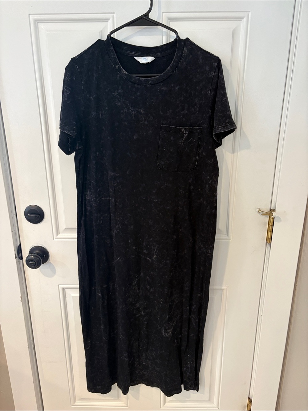 Time and Tru Black Mineral-Wash Midi T-Shirt Dress